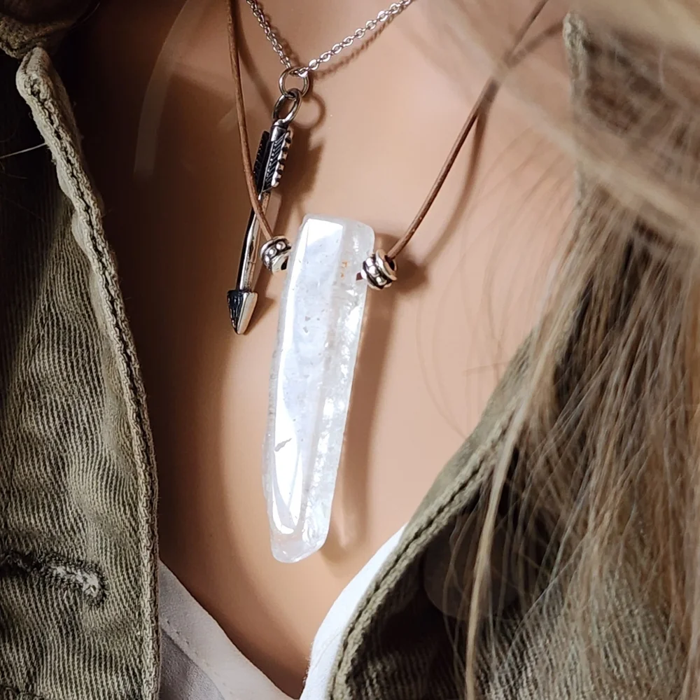 Johnny Was Jewelry Leather Silver Necklace Natural Himalayan Crystal